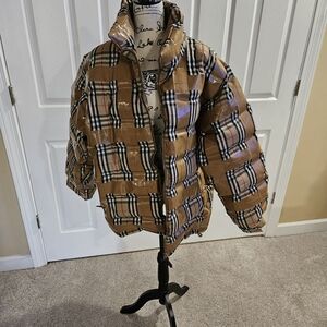 Burberry Tan Checkered Bomber Jacket